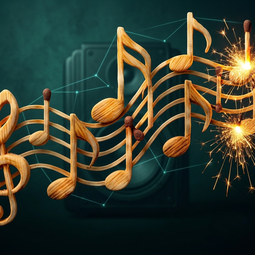 Matchstick musical notes sculpture with sparkler